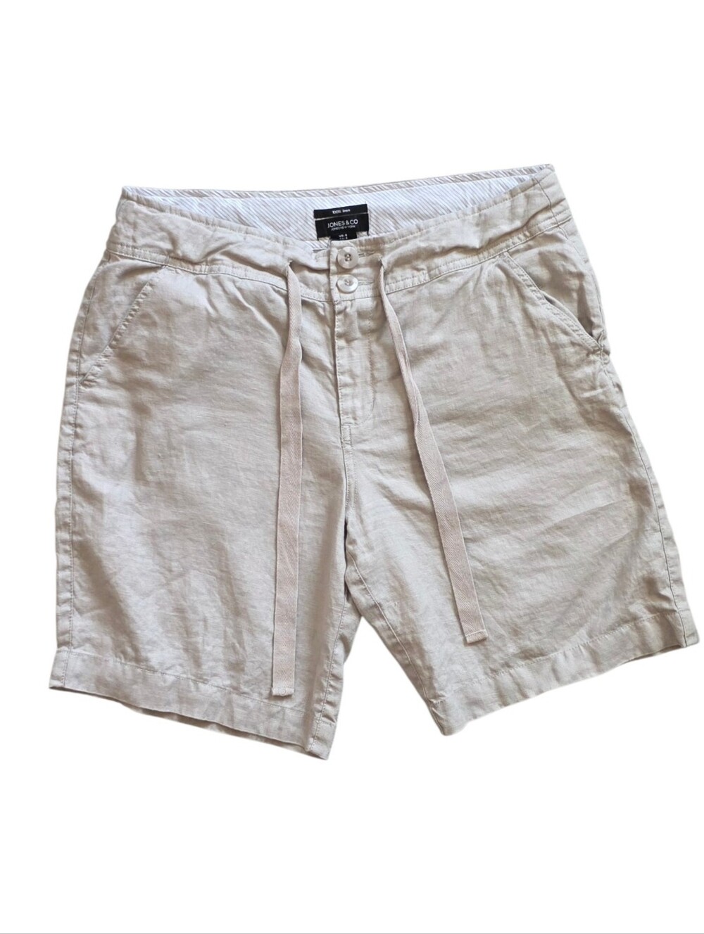 ​Jones & Co. Sz 6 Beige Tan 100% Linen Drawstring Coastal Vacation Shorts